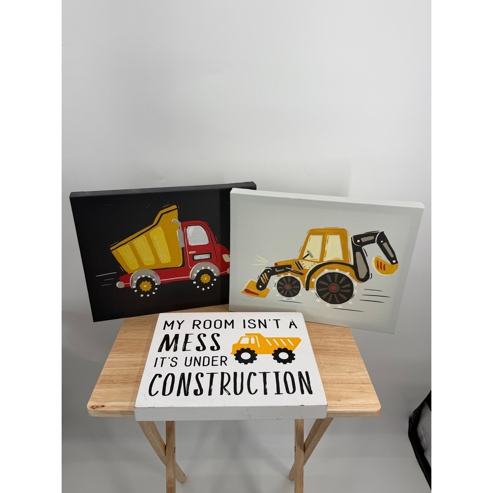 Hobby Lobby 3 Piece Construction Truck Wall Decor Set Kids Bedroom Playroom